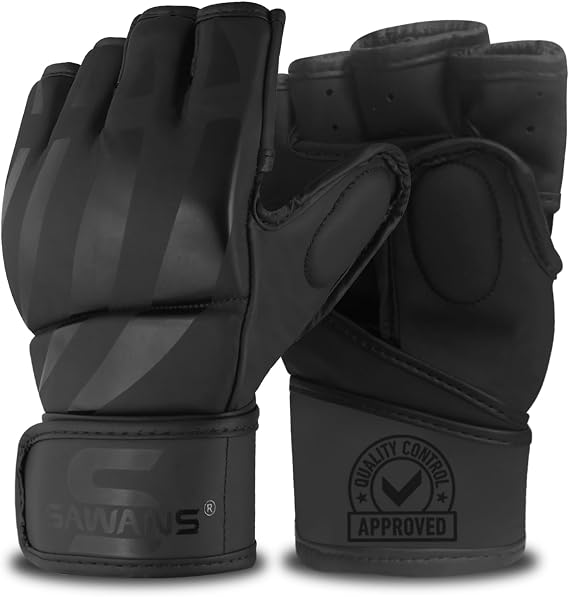 SAWANS MMA Gloves Boxing Training Sparring Fight Grappling Mitts Martial Arts Open Palm faux leather for Kickboxing Punching Bag Muay Thai Cage Fighting