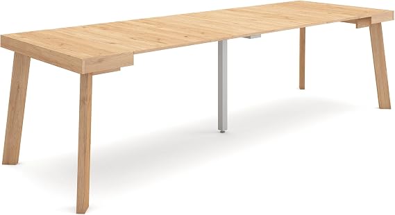 Skraut Home | Extendable Console Table | Folding Dining Table | 260 | For 12 diners | Wooden legs | Modern Style | Oak
