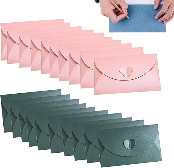 Aputue Mini zarflar, 20 adet hediye kartı zarfı, Renkli küçük cep zarfları, İş kartları ve küçük not kartları için, 2 farklı renk seçeneği, günü ve parti hediye kartları için küçük zarflar