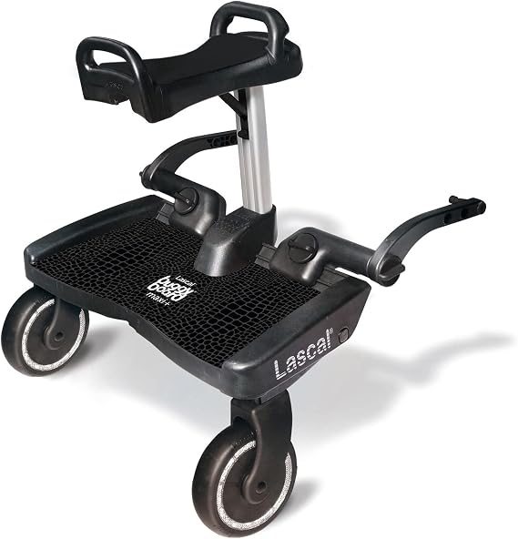 Lascal BuggyBoard Maxi+ | Universal Buggy Board with Seat, Compatible with 99% of Pushchairs | Pram Accessory for Children from 2-6 Years (Black Croc)