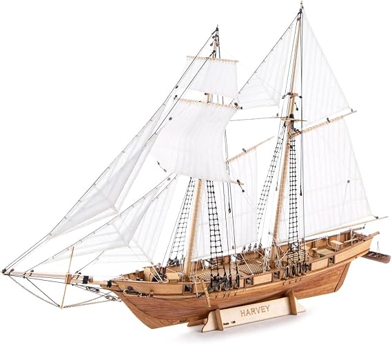modellife Wooden Ship Model Building Kits for Adults - 1/96 Scale Harvey 1847 Model Ships Assembled with Metal Accessory, for Collection, Teaching Exhibition, Ship Model Hobby, Assemble Expert