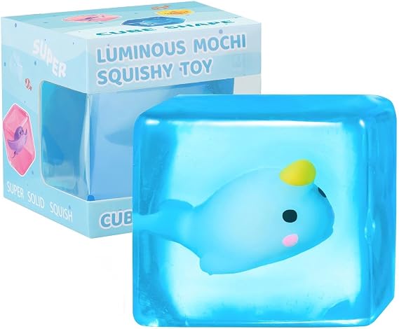 1 Pack Glow in The Dark Squishy Stress Cube | Sensory Toys for Autism, Fidget Toys for Kids Adults, Squishy Cube Fidget Toys, Stress Balls, Squishy Squeeze Toys, Anxiety Relief Squeeze Toy (Whale)