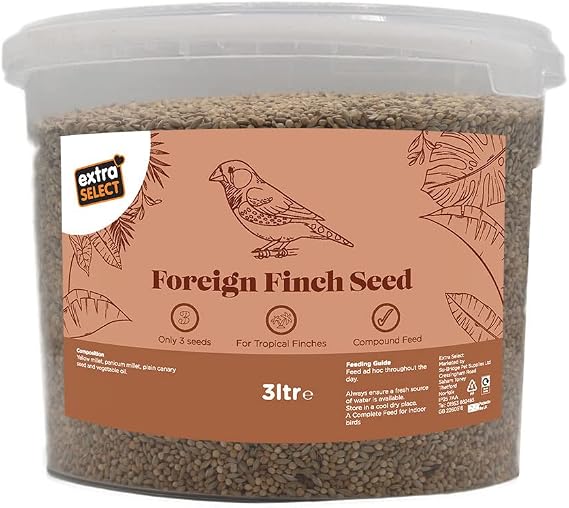 Extra Select Foreign Finch Seed Mix: Three-Seed Mix for Tropical Finches, Compoud Small Bird Food - 3 Litre Bucket