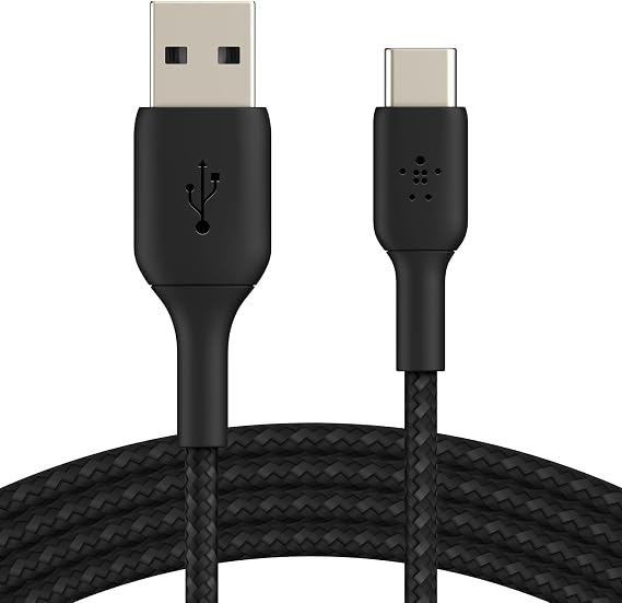 Belkin BoostCharge Braided USB C charger cable, USB-C to USB-A cable, USB type C charging cable for iPhone 16, 15, Samsung Galaxy S24, S23, Pixel, iPad, MacBook, Nintendo Switch and more - 1m, Black