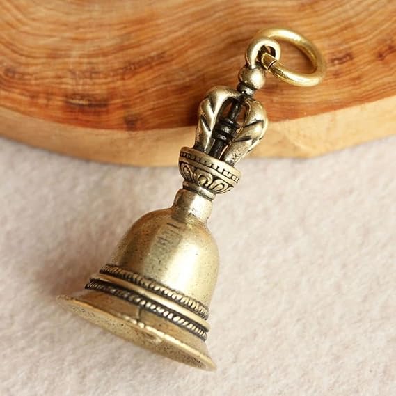 Retro Copper Bell Wind Chimes,Demon Subduing Bell Creative Solid Brass Bell Handicraft Tibetan Bronze for Decoration Car Pendant Small Circle Hand Bells Chimes (4.7cm*2.5cm)