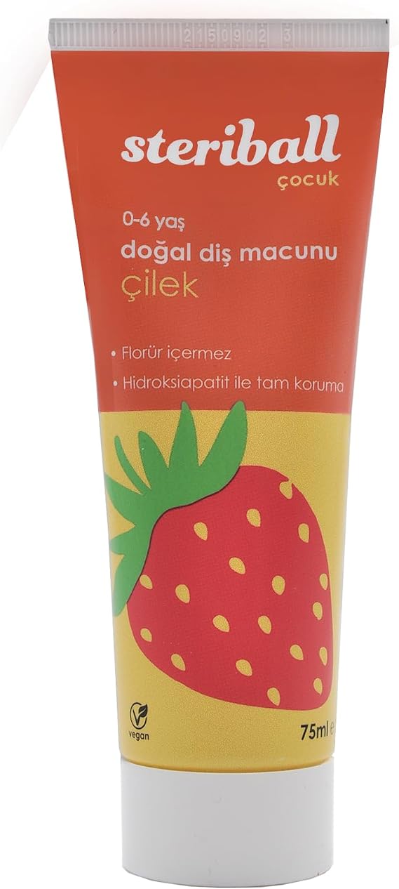 Steriball Doğal Diş Macunu Florürsüz 75 ML - Çilek Florür İçermez, Hidroksiapatit ile Tam Koruma, Vegan