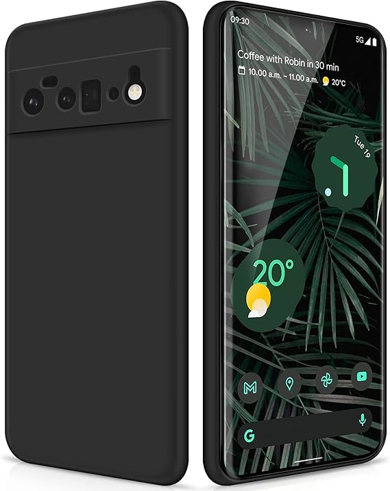 GiiYoon ケース Google Pixel 6 Pro対応 スリム液体シリコーン耐衝撃携帯電話ケース 柔らかいマイクロファイバー裏地 ブラック