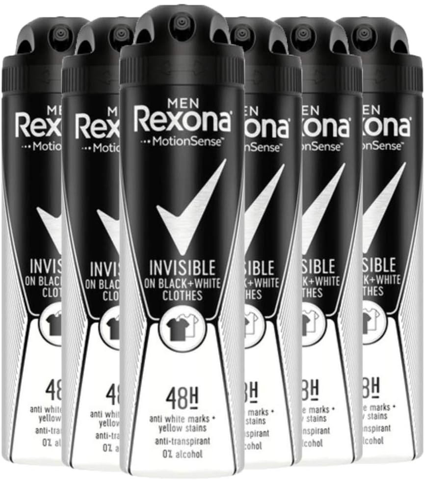 Rexona Rexona Men's Deodorant Spray Invisible On Black + White Clothes Antiperspirant 150 ml - Pack of 6