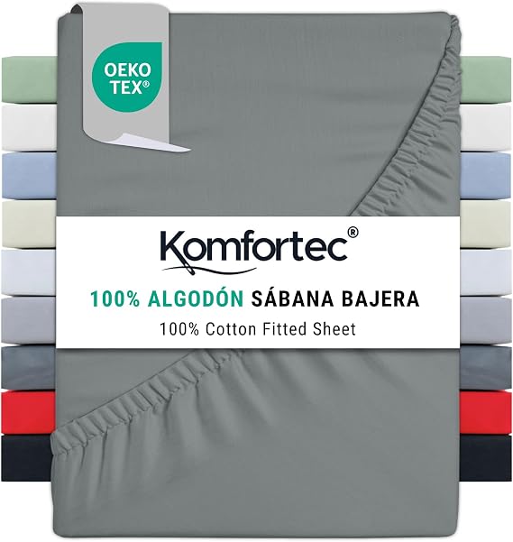 Komfortec Fitted Sheet, 16 x 200 cm, 100% Cotton, Grey