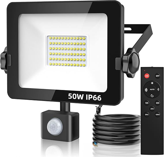 Aomeya Motion Sensor Outdoor Security Light, 50W 4750 Lumen LED Floodlights with PIR Sensor, IP66 Waterproof Motion Sensor Outdoor Wall Light with Remote Control for Garden [Energy Class F]