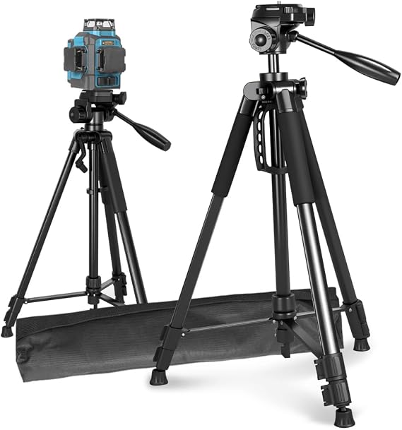 Takamine Lightweight Laser Level Tripod, 58.27" Adjustable Laser Level Stand, 3-Way Rotating Head, 2 Bubble Levels, 1/4" Screw Interface