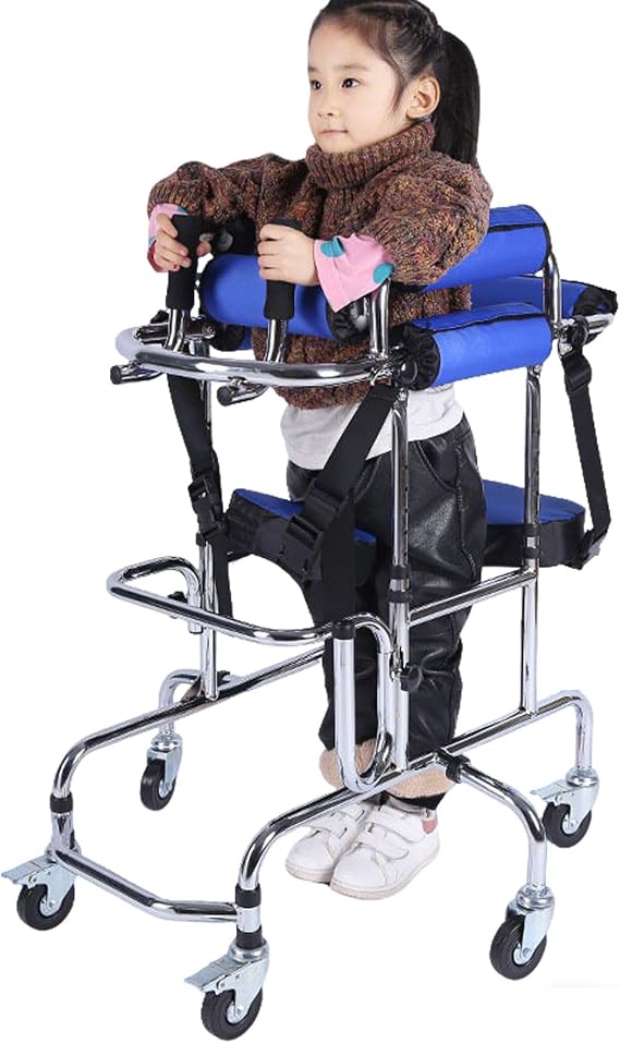 Lightweight Aluminium Rollator for Disabled Kids, Wheeled Walker for Children with Cerebral Palsy, Adjustable Seat, Portable Upright Walker for Cerebral Palsy Rehab (90-120cm)