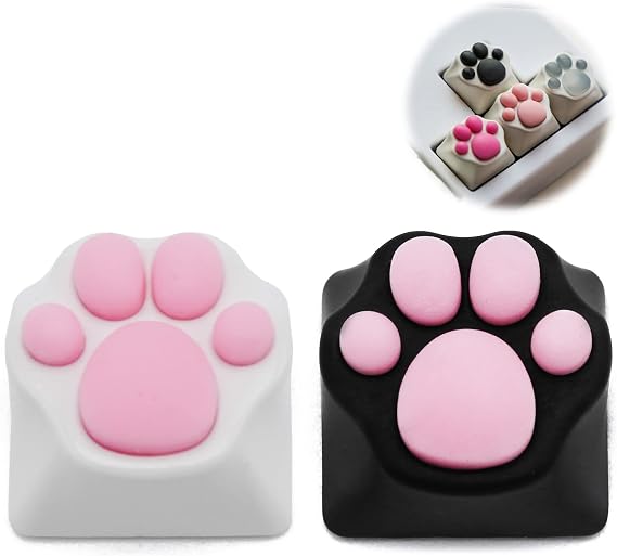 2x Cute Cat Keycap Custom Artisan Keycaps Gaming Metal ESC Key Caps For Gaming Lover Mechanical Keyboard Cherry MX Gift For Girls White & Black