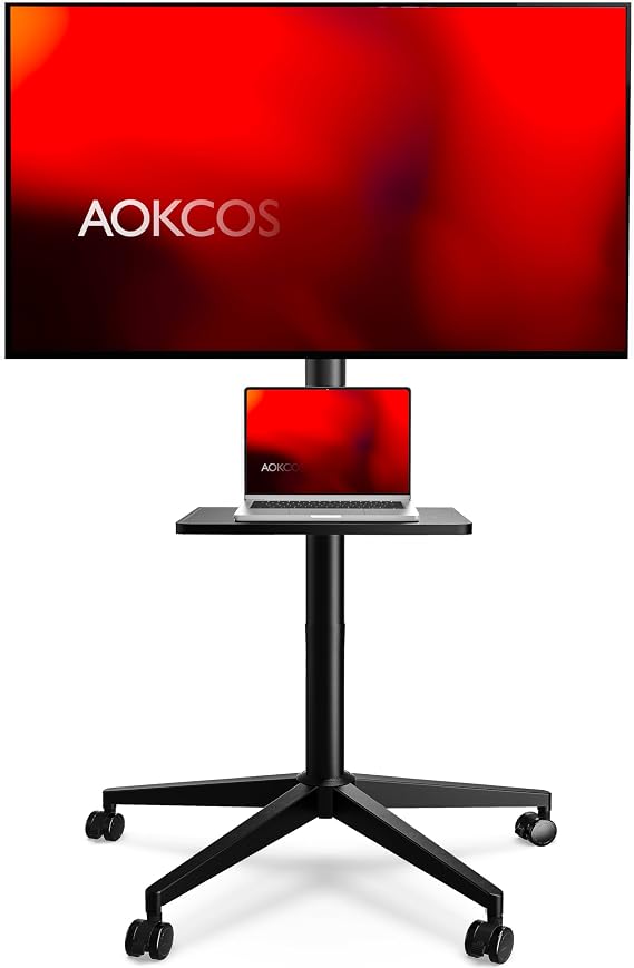 AOKCOS ローリングテレビスタンド - 高さのあるモバイルテレビスタンド 32~65インチのLCD LED OLED フラット/カーブスクリーンテレビ用 高さ調節可能なポータブルテレビスタンド 傾斜機能付き 最大88ポンドまでの耐荷重 MAX VESA 400x400mm