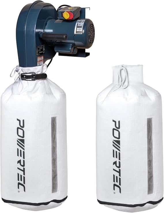 POWERTEC DC5371C Wall Mounted 1 HP, 560 CFM Dust Collector with 1 Micron Dust Collector Filter Bag and 1pc Extra Replacement Dust Filter Bag, Dust Collectors for Woodworking Dust Collection System
