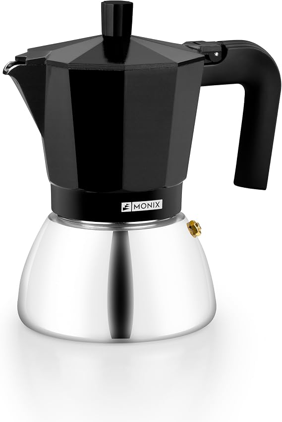 Monix Induction Inox | Italian Coffee Maker 9 Cups, Black