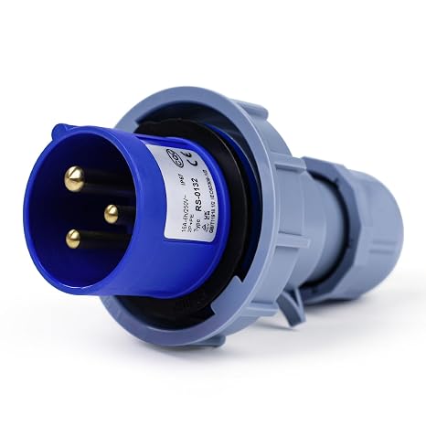 BuyWeek 250V 16A CEE 3-Pin Industrial Plug & Socket, IP67 Waterproof, High Current, Weather-Proof for Outdoor Use, Blue