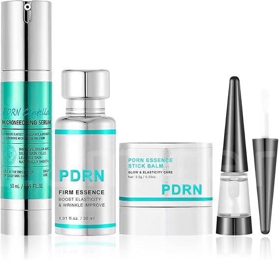 4PCS Skin Care Sets & Kits, Glass Skin Skincare Set for Teenage Girls Gifts, PDRN Serum Korean, PDRN Stick Balm, PDRN Cream, Lip Plumper, Hydrates, Brightens, Soothes, Blemish Care