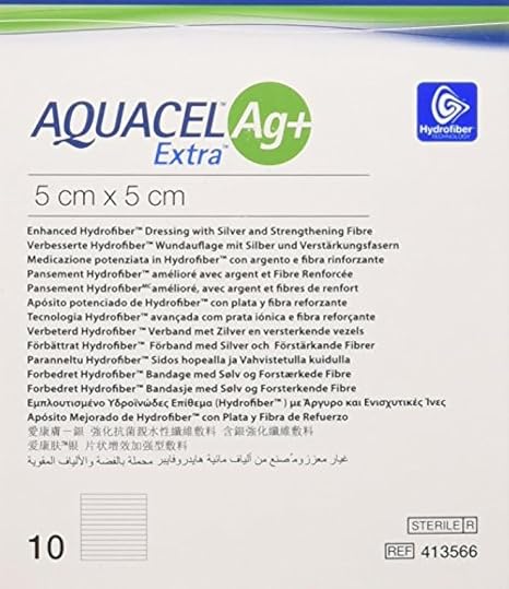 ConvaTec 3862703 Aquacel Ag+ Extra Dressing, 5 cm width, 5 cm Length (Pack of 10)