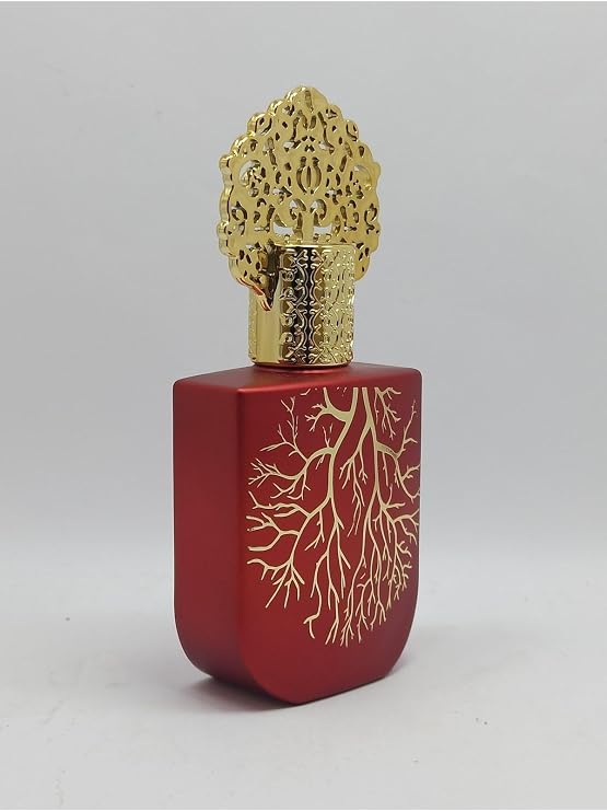 Boş Kırmızı Cam Parfüm Şişesi, Altın Kök Ağacı Desenli, Ağaç Desenli Altın Kapaklı, Kolay Yeniden Doldurulabilir, Lüks Tasarım 50 ml