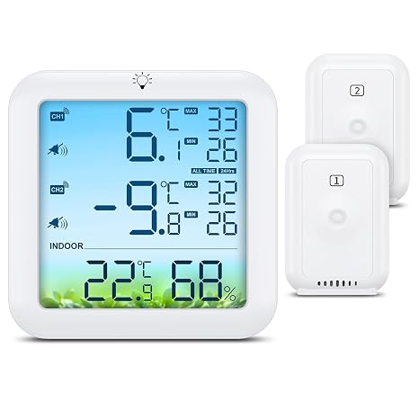 ORIA Wireless Fridge Freezer Thermometer, 2 Sensors, Temperature Alarm