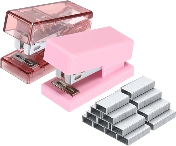 PATIKIL Mini Stapler with Staples 2 Pack Clear Red Pink