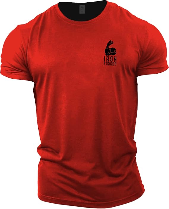 GYMTIER Iron Forged Men's Gym T-Shirt Bodybuilding Training Workout Lifting Top Clothing, Red, 4XL