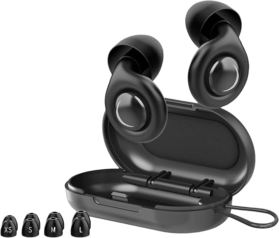 Ear Plugs for Sleeping Noise Cancelling, Reusable Silicone Earplugs for Sleep, Noise Sensitivity & Focus – Comfortable, Eco-Friendly, 4 Sizes (XS/S/M/L) with Travel Case