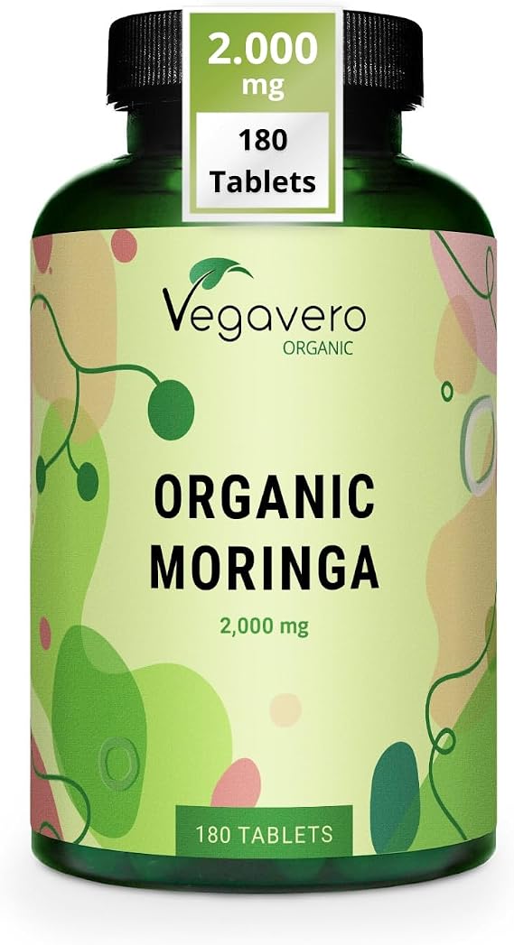 Vegavero Organic Moringa Oleifera Tablets 2000 mg | Pure Powder - Premium Quality | Lab-Tested & Non-GMO | Malunggay Supplement | 180 Tablets | Vegan