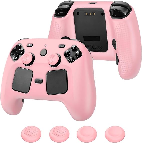 Steam Controller 2 2026対応ケースカバー ソフトシリコンプロテクターカバースキンケース サムグリップキャップ付きスチームコントローラー2用 傷防止 耐衝撃 ピンク