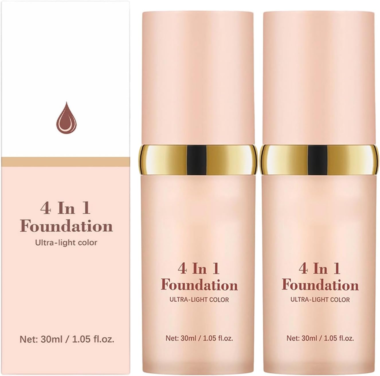 4-in-1 Colour Changing Foundation, Liquid Foundation for Mature Skin, Medium to Full Coverage Hydrating Concealer, Long Lasting Waterproof Finish, Moisturising Face Makeup (2pc)