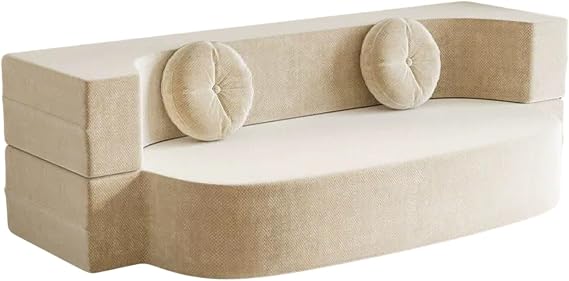 Modular Folding Sofa Bed, 150cm 2-Seat Boneless Compressed Couch, No Assembly Required(Beige white)
