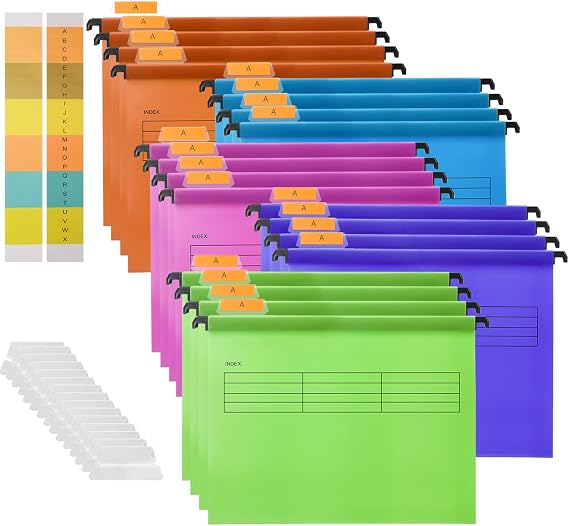 20Pcs PP A4 Suspension File Holder with Tabs & Inserts for Desktop