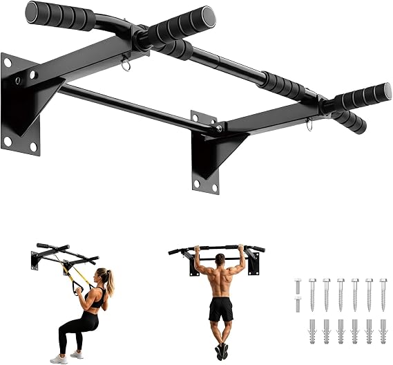 4 in 1 Multifunctional Pull Up Bar Wall Mounted, 440LBS Chin Up Bar