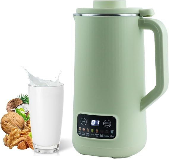 Soy Milk Maker Machine,20Oz Automatic Nut Milk Maker with 10 Blades,Smart Cold and Hot Dairy Soybean/Oat/Maker Machine,Soup Maker with Delay Start/Keep Warm/Self-Cleaning/Filtering(Green)