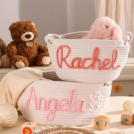 Miguha Personalisierter Baby Shower Korb mit personalisiertem Namen Baby Spielzeugbox Aufbewahrungskorb aus Baumwollseil Geschenke for Neugeborene Organizer for Welpen