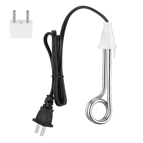 Electric Immersion Water Heater, 300W Portable Water Heater Electric Travel or Camping Accessories, 120/240V Dual Voltage Immersion Heater for Coffee &amp; Tea (White)