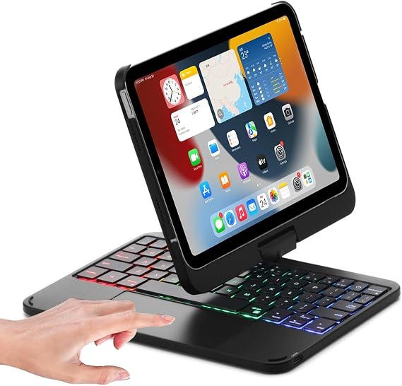 Keyboard case for iPad Mini 7 A17 Pro 2024/Mini 6 Rotating,Touchpad Keyboard with 7 Color Backlit, for iPad Mini 6th/7th Generation 8.3-inch Keyboard Case with trackpad, Black