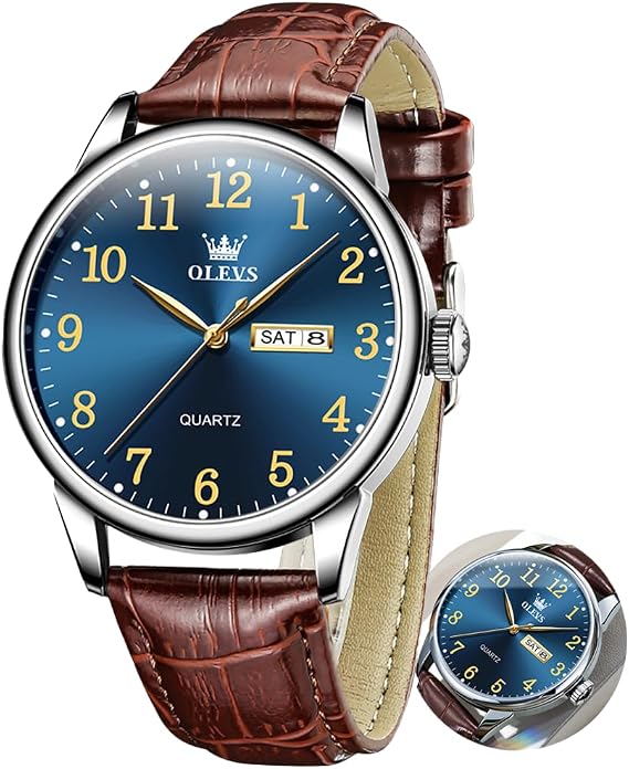 OLEVS Leather Watches for Men, Classic Easy Read Watches Analog Quartz Arabic Numerals Waterproof Watches for Men