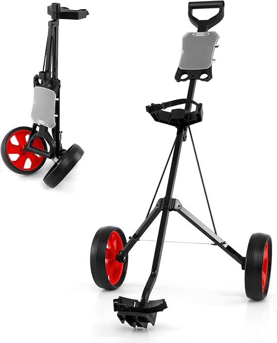 COSTWAY Folding Golf Push Pull Cart, Lightweight 2 Wheels Golfs Bag Trolley with Convenient Handle, Scoreboard Holder and Foot Brake