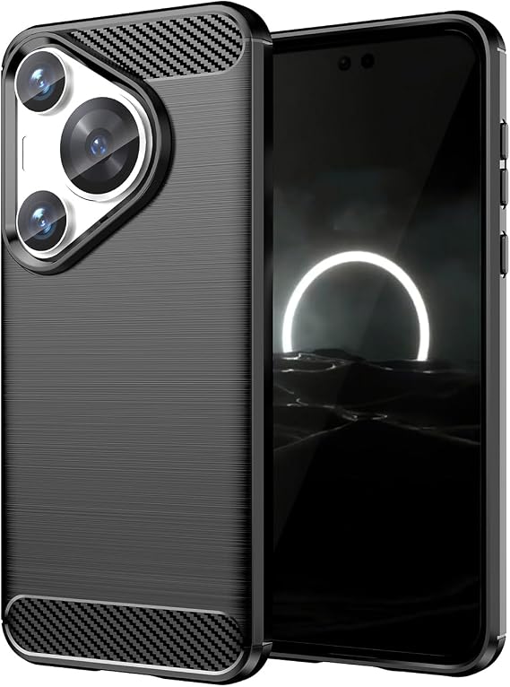 Microcase Huawei Pura 70 Pro Plus Brushed Carbon Fiber Silikon Kılıf - Siyah AL3332