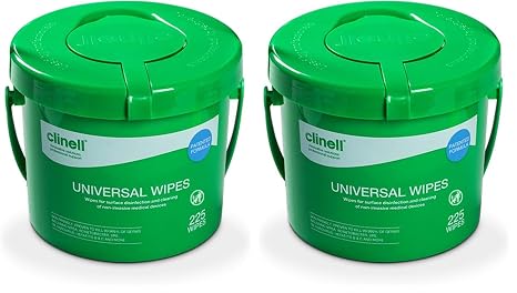 Clinell Universal Cleaning and Disinfectant Wipes for Surfaces - 4 x Buckets of 225 Wipes (900 Wipes Total) - Multi Purpose Wipes, Kills 99.99% of Germs, Effective from 30 Seconds (Pack of 2)