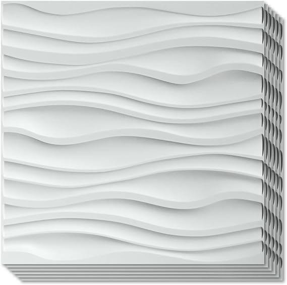Art3d PVC Wave Board Textured 3D Wall Panels White, 50x50cm (12 Pack)