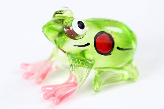 Miniature Glass Frog Handmade Tiny Mini Green Frog Little Garden Decor Ornament Gift Collectable Terrarium Decor Small Desk Sculpture