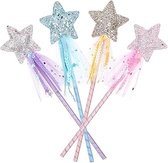 4 Pcs Fairy Wand,Magic Wand,Glitter Star-Shaped & Sequined Tassels,Color