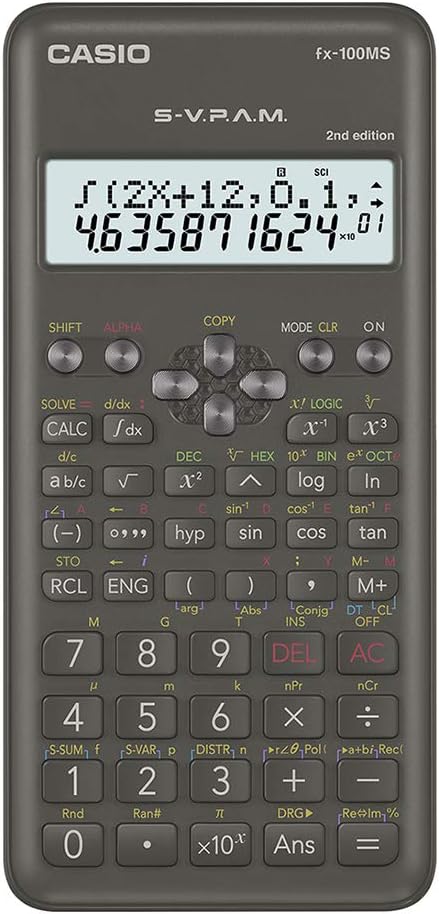 Casio FX-100MS 2nd Gen Non-Programmable Scientific Calculator, 300 Functions and 2-line Display, Black
