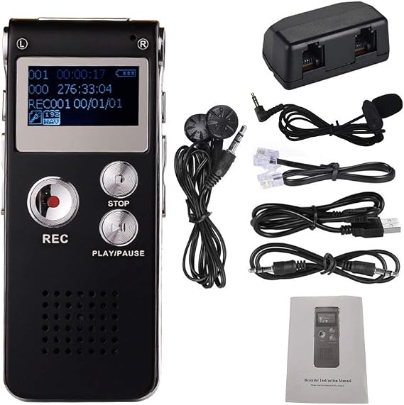 Ses kayıt cihazı, mini dijital ses kayıt cihazı, 8 GB ses aktivasyonlu kayıt cihazı, ses ses ses kayıt cihazı, MP3 çalar desteği, telefon kaydı, entegre mikrofon ve hoparlör