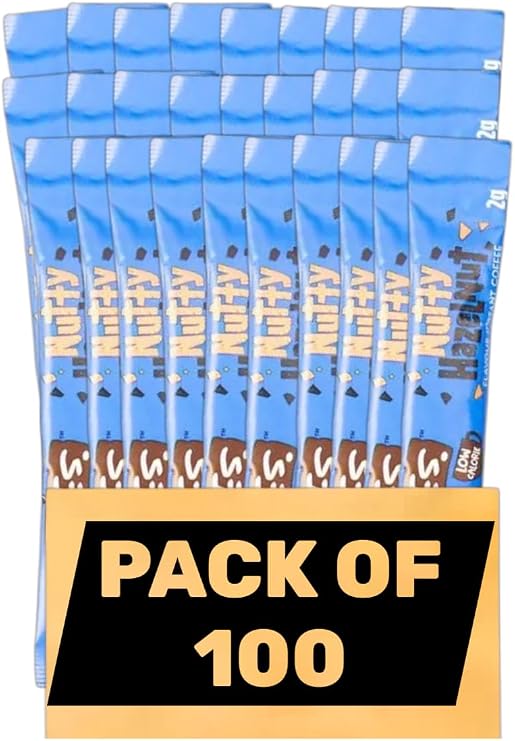 Beanies Nutty Hazelnut Flavoured Instant Coffee Sticks – (Pack of 100 Single Serve Sachets) Smooth Hazelnut Flavour