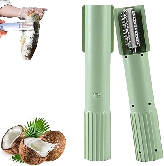 Portable Electric Coconut Grater Machine, Handheld Cordless Shredder with Anti-Splash Stainless Steel Roller for Coconut, Fish & Vegetables (Green)