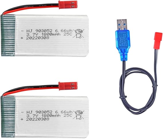3.7V 1800mah Lipo バッテリー JST プラグ 25C RC クワッドコプター ドローン バッテリー 2 パック 3.7V バッテリー充電器付き